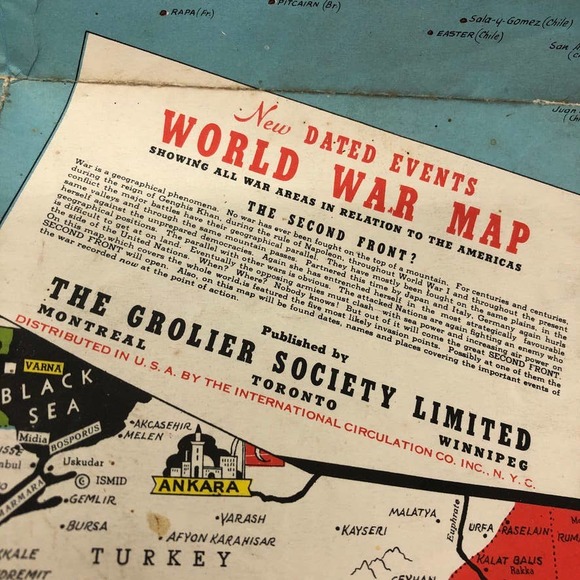 Vintage Stanley Turner New Dated Events WWII Map The Grolier Society Ltd. pub. - Picture 7 of 14